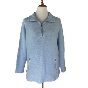 Soft Surroundings Sweater Womens PL Blue Westport‎ Boucle Quarter Zip Pullover